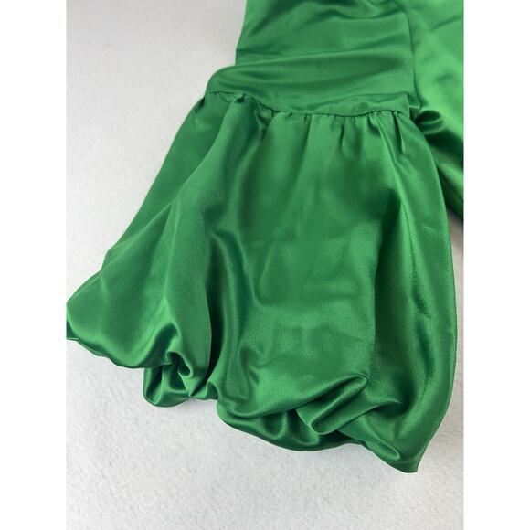 Vintage Worthington silk feel blouse y2k kelly‎ green Medium Lantern sleeve - Picture 2 of 8